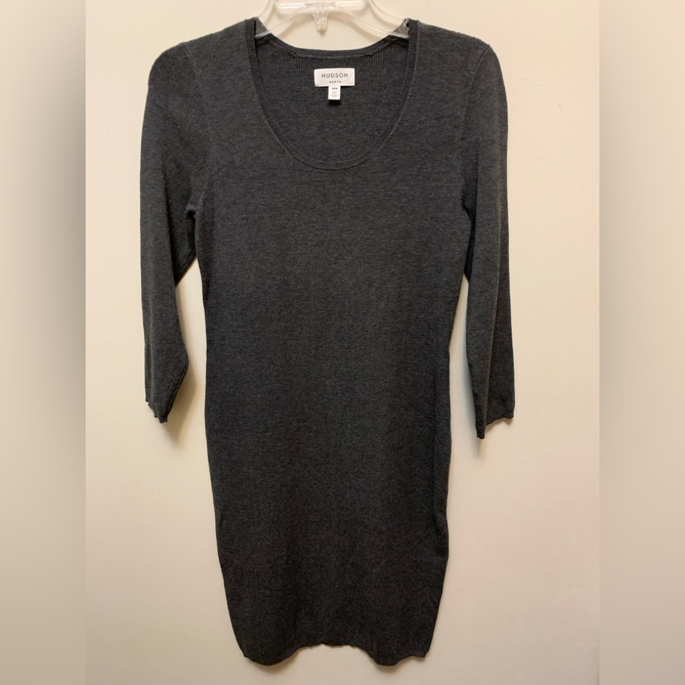HUDSON NORTH Charcoal Ribbed Long Sleeve Dress
